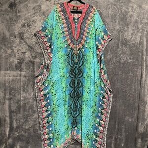 ASA Small Maxi Kaftans Dress Sheer Snakeskin Print Jewel  Embellished Cover up